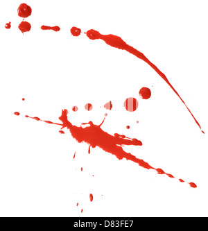 Resumen de fotos de gotas de pintura roja sobre el fondo del lienzo blanco de textura