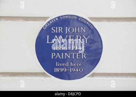 El Greater London Consejo placa azul para el pintor Sir John Lavery, 5 Cromwell Place, South Kensington, Londres SW7, REINO UNIDO