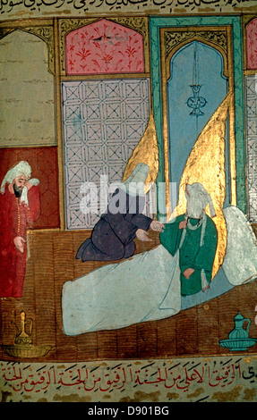 Profeta en su lecho de muerte, siglo xvi ms H1223, el Palacio de Topkapi, Estambul, Turquía Foto de stock