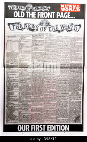 El 'News of the World, periódico, 10 de julio de 2011. Conmemorativa de la última edición del periódico, lleva un facsímil de la primera edición de 1843 Foto de stock