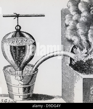 Stephen Hales (1677-1761) comedero neumática para recoger los gases. A partir de su ''Satiks vegetal'', 1727. Foto de stock
