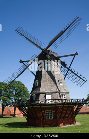 Copenhague, Dinamarca EU tipo holandés Windmill 1847 en King's Bastion en la ciudadela fortificada de Kastellet Frederikshavn