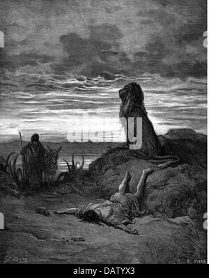 La religión, escenas bíblicas, 'Death del Profeta de Betel", grabado en madera a la Biblia por Gustave Doré, 1866, Copyright del artista no ha de ser borrado Foto de stock