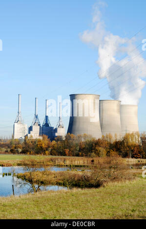 Gersteinwerk, planta de energía de carbón, carbón y gas natural, RWE Power AG, Tibaum reserva natural, el río Lippe, Stockum, Werne Foto de stock