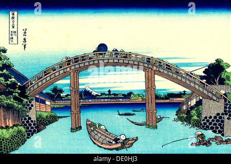 "Bajo Mannen Puente en Fukagawa' (de la serie 36 vistas del Monte Fuji), 1830-1833. Artista: Hokusai Foto de stock