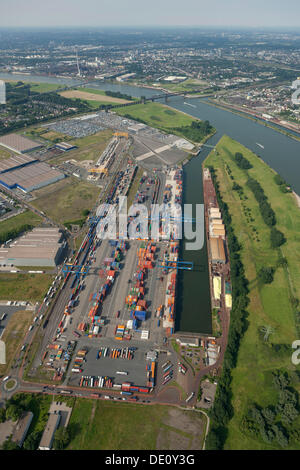 Vista aérea, Rheinhausen Logport, terminal de contenedores, el Rin, Duisburg, área de Ruhr, Renania del Norte-Westfalia Foto de stock