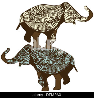 Los elefantes en el estilo vintage es un fuerte talismán para tu vida! Foto de stock