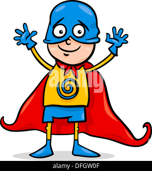 Ilustración de dibujos animados Cute Little Boy en el traje del superhéroe Fancy Ball