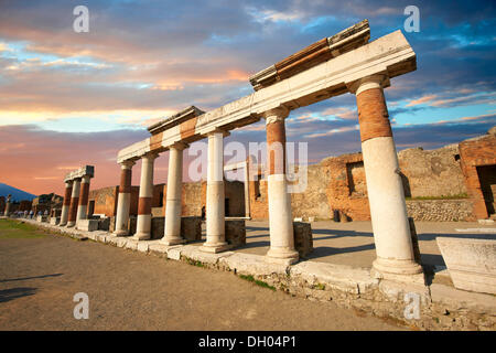 Las columnas romanas del edificio de eumachia, Pompeya, Italia, Europa Foto de stock