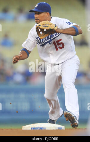 Los Angeles Dodgers shortstop Rafael Furcal, left, and center fielder  Andruw Jones collide as they chas a ball hit for a single by Atlanta  Braves' Brian McCann in the fifth inning of