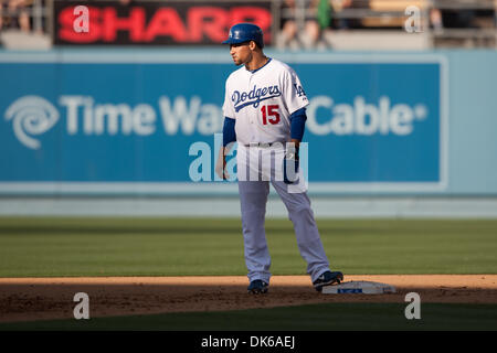 Los Angeles Dodgers shortstop Rafael Furcal, left, and center fielder  Andruw Jones collide as they chas a ball hit for a single by Atlanta  Braves' Brian McCann in the fifth inning of