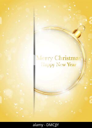 Feliz Navidad Feliz Año Nuevo Bola dorada con estrellas y Snowfl