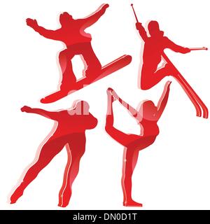 Juegos de invierno siluetas en rojo Ilustración del Vector