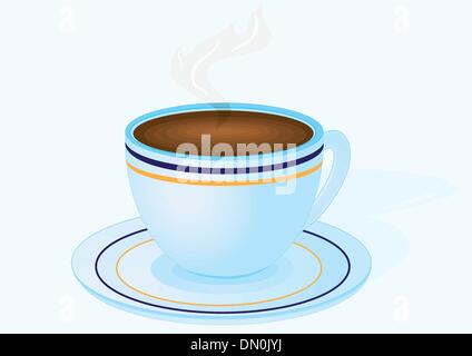 El color de la imagen con la taza grande de café caliente sirviendo en dish  y granos de café Imagen Vector de stock - Alamy