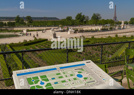 Mapa de orientación, el Jardín de las Tuileries, 1er Arrondissement, PARÍS, FRANCIA Foto de stock