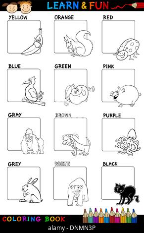 Libro para colorear de dibujos animados o ilustración Página de colores  primarios con animales u objetos para la educación de los niños Fotografía  de stock - Alamy