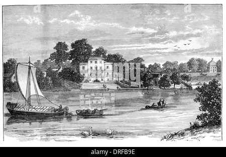 Alexander Pope, su Casa / villa sobre el Río Támesis en Twickenham Middlesex Londres 1785 Foto de stock