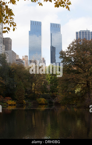 Las torres gemelas del World Trade Center de Central Park, en la ciudad de Nueva York. Foto de stock