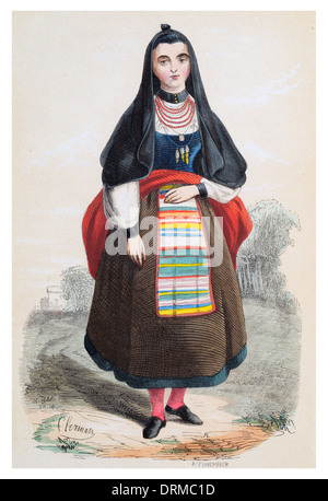 Mujer de Salamanca, una ciudad en el noroeste de España, capital de la provincia, en la comunidad de Castilla y León circa 1848 Foto de stock