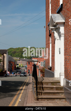 Una vista de Congleton, Cheshire, desde abajo Moody Street Market Street a Riverside Mill Foto de stock
