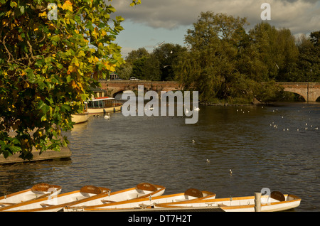 El río Avon en Stratford, botes a remo para alquilar. Foto de stock