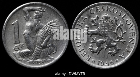 1 Koruna coin, Checoslovaquia, 1946 Foto de stock