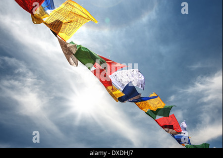 Banderas Tibetanas Con Mantra En El Fondo Del Cielo Imagen de archivo -  Imagen de colores, mantra: 260165423