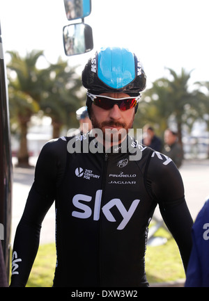 Jinete británico Sir Bradley WIGGINS visto antes de tomar parte en una etapa del tour de ciclismo de Mallorca, España. Foto de stock
