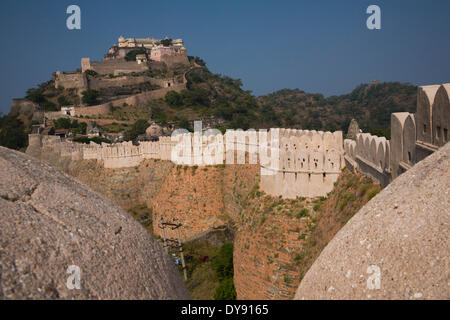 Fort Kumbhalgarh, Rajastán, pared, enmarcada, Asia, India, fortaleza, Foto de stock