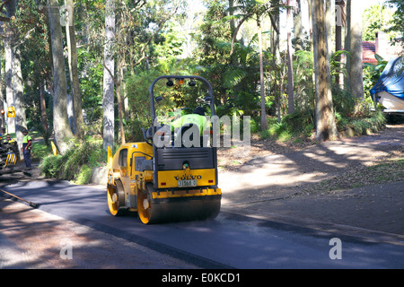 Repavimentación de carreteras las obras en progreso en una calle en Sydney, Australia Foto de stock