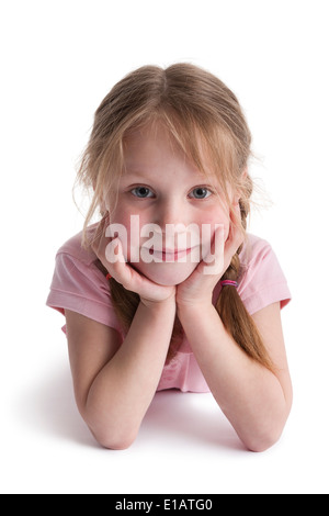 Retrato de una niña de 5 años aislada sobre fondo blanco: fotografía de  stock © Lopolo #65394861
