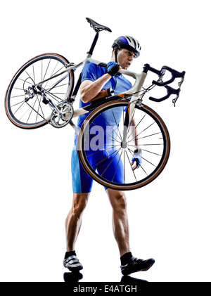 sonriente ciclista en su bicicleta mirando a el cámara en el la carretera.  gordito masculino ciclista en ropa de deporte montando un bicicleta al aire  libre 26416263 Foto de stock en Vecteezy