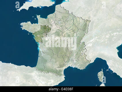 Francia y la región de Pays-de-la-loire, Imagen de satélite de color verdadero Foto de stock