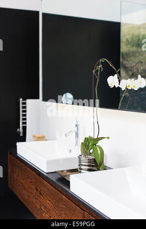 Lavabos y espejos de baño moderno Foto de stock