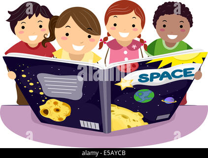 Ilustración de los niños aprender astronomía juntos Foto de stock