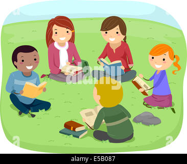 Ilustración de los adolescentes la lectura de libros en el parque Foto de stock