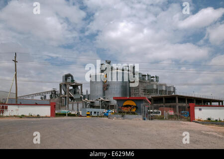 La industria del cemento de Savannah y el silo de acero inoxidable fábrica en Athi River, en Nairobi, Kenya, Africa Oriental Namanga carretera