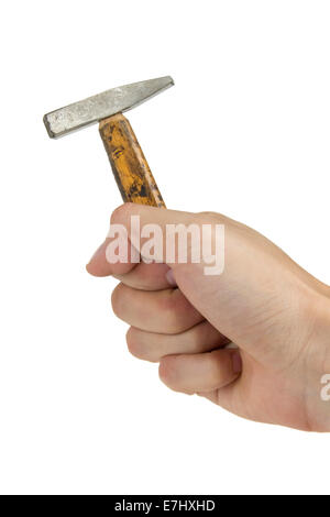 Un martillo pequeño y antiguo, aislado en blanco Fotografía de stock - Alamy