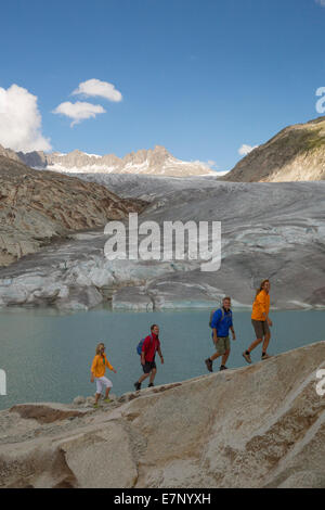 VS Gletsch, caminatas, el glaciar del Ródano, Furka Pass, cantón, VS, Valais, sendero, caminatas, glaciar, hielo, moraine, mo Foto de stock