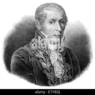 ALESSANDRO VOLTA (1745-1827), físico italiano que inventó la batería Foto de stock
