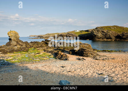 Parte arenosa playa en Porth-y- Post sobre Trearddur Bay, en la costa occidental de la isla de Santo parte de la isla de Anglesey (Sir Ynys Mo Foto de stock
