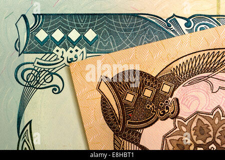 Detalle del Afganistán billetes mostrar números 1000 y 10000 en árabe oriental o "Hindi" números. Foto de stock