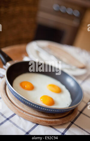 Huevos fritos en la sartén Foto de stock