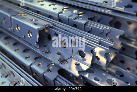 Conjunto de perfiles de metal. Ilustración 3D industrial Foto de stock