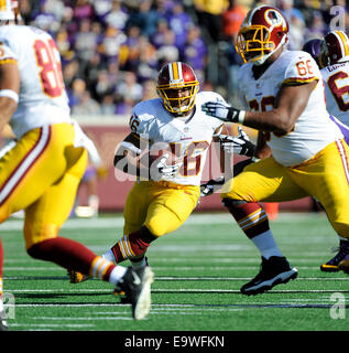 Minneapolis, MN, USA. 2nd Nov, 2014. Minnesota Vikings running back Matt  Asiata (44) celebrates a touchdown against the Washington Redskins at TCF  Stadium in Minneapolis, MN.Craig Lassig/CSM/Alamy Live News Stock Photo 