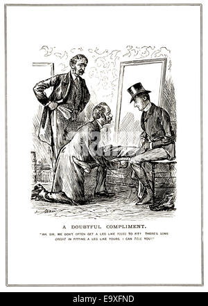 Entretenida ilustración victoriana de 1885 por George Du Maurier, "un dudoso elogio" Foto de stock