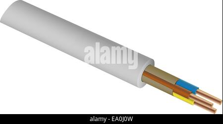 Flexible de cable eléctrico de tres hilos aislado sobre fondo blanco. Cable  multifilar de cobre con aislamiento de color. Close-up de la sección  transversal. P curvo Imagen Vector de stock - Alamy