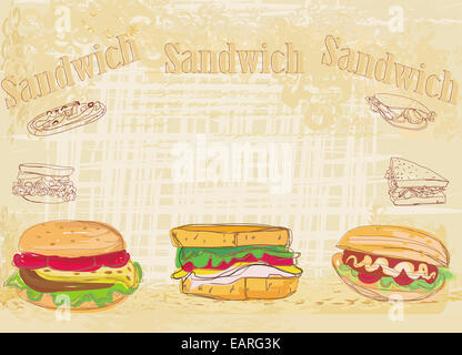 Horizontal de fondo grunge con sandwich Foto de stock
