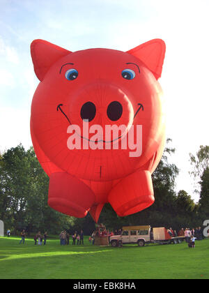 Aire caliente en forma de cerdo ballon despegando, Alemania