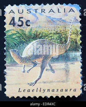 Utilizado y matasellos sello australiano Australia / 45c Leaellynasaura 1993 Foto de stock